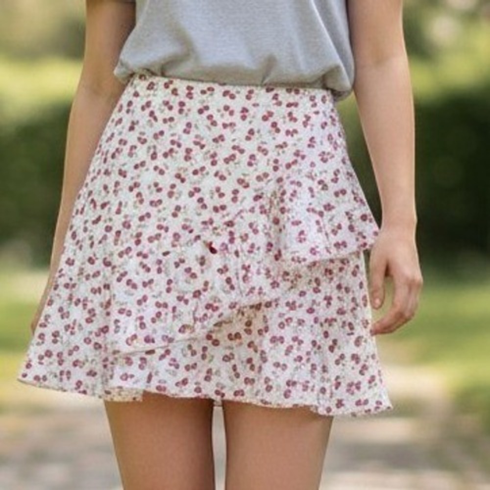 Cherry print ruffle skirt with shorts underneath. Size XL